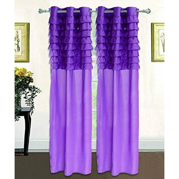 Ruffled Pleated Window Curtain Grommet Solid Panel