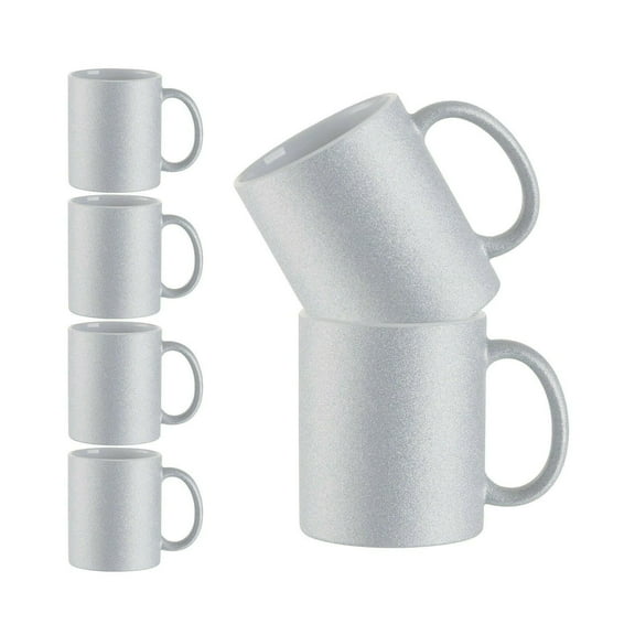 Craft Express Sublimation Printing Ceramic Mug - 11 oz, Silver Glitter, Pkg of 6
