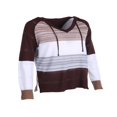 thumbnail image 3 of Chandails de Mode pour Femmes Manches Longues Hiver Automne Col en V Patchwork à Capuche Décontracté Ample Pull-Over Grande Taille, 3 of 10