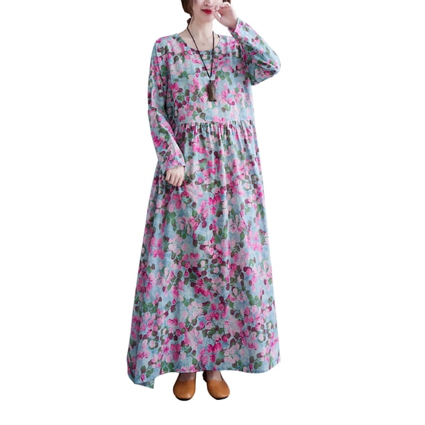Vestido Irfora Vestido suelto de mujer Vintage estampado manga larga cuello redondo cintura alta Casual vestido de vacaciones Irfora Vestido