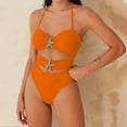 thumbnail image 4 of Ayolanni One-Piece Womens Swimsuits Push-Up Tummy Control Cutout Swimwear High Cut Solid Cheeky Backless Halter Bathing Suit Orange L, 4 of 6