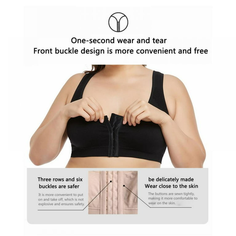 2 Pack Women's Front Closure Posture Wireless Back Support Full Coverage  Bra 