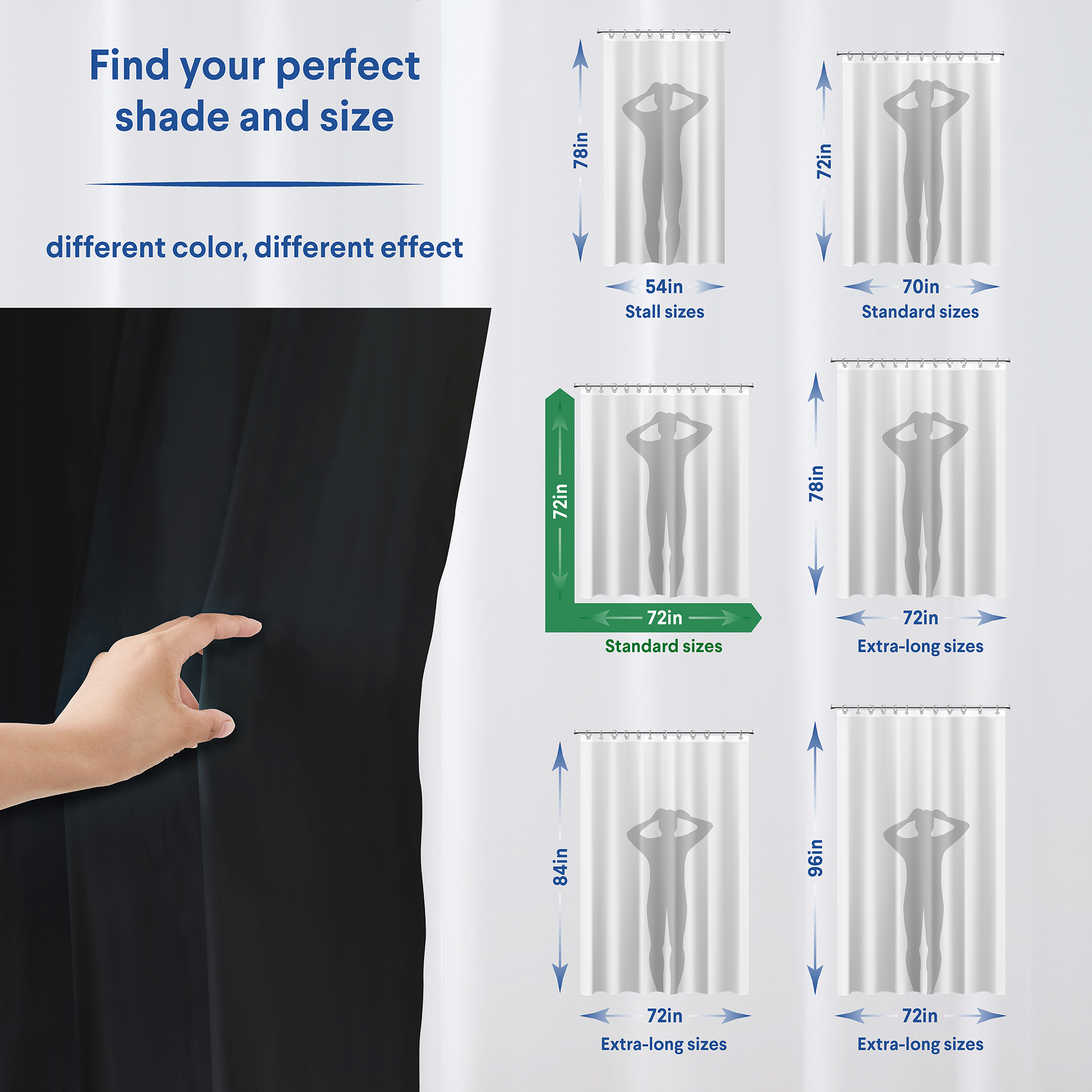 Clorox Shower Curtain Liner, Waterproof 6g PEVA w Magnets, Standard 72" x 72", Black 1 Pack