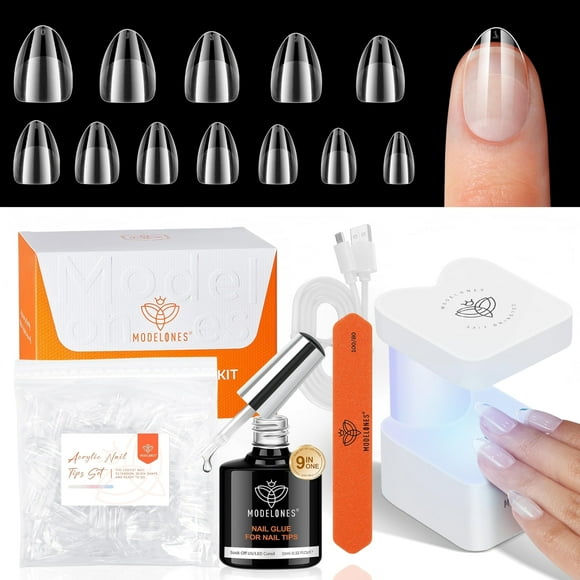Kit de uñas de gel para modelos con puntas extra cortas de almendra y lámpara
