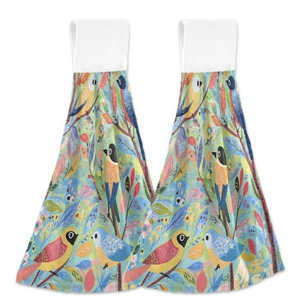 

2pcs Kitchen Hanging Towels Bathroom Hanging Towels Velcro Soft Hand Towel Absorbent Tie Towels for Kitchen Toilet Tea Bar Washcloth Decor A Vibrant Birds