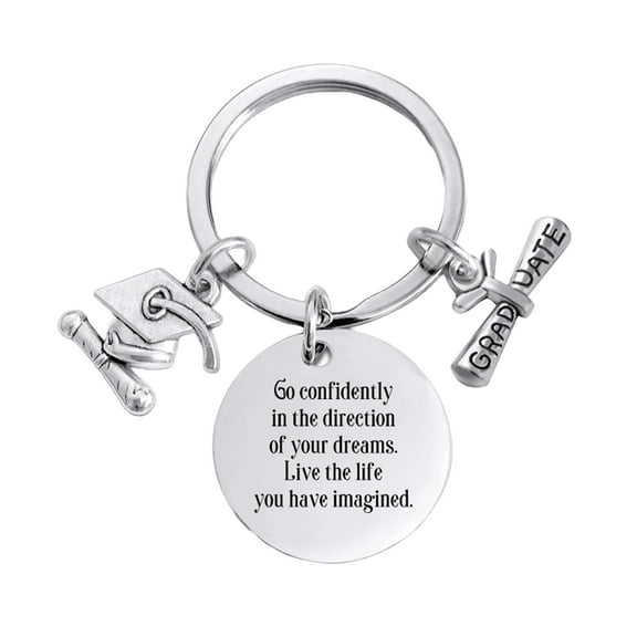 HUANLEDASH Graduation Gifts for Her Him Stainless Steel Class of 2025 Graduation Keychain Inspirational Keyring Gift for College High School Graduates