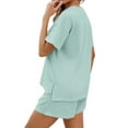 thumbnail image 5 of Nlife Women V Neck Button-Up Waffle Short Sleeve Shorts Knit Sets, 5 of 7
