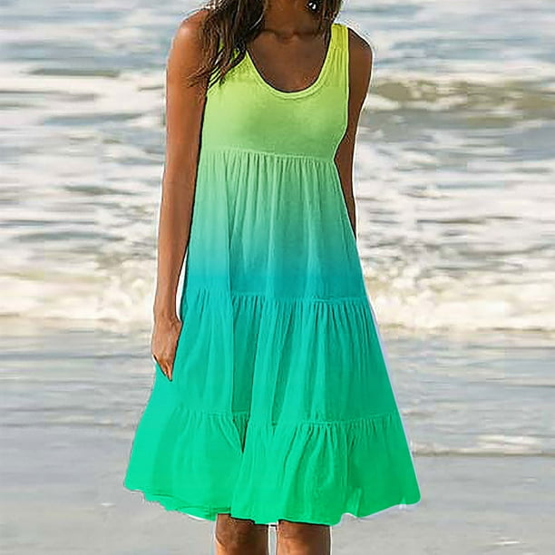 Robe D'Été Femme Sans Manches – Col V, Volants, Couleur Unie, Décontractée, Plage, Soirée, Élégante