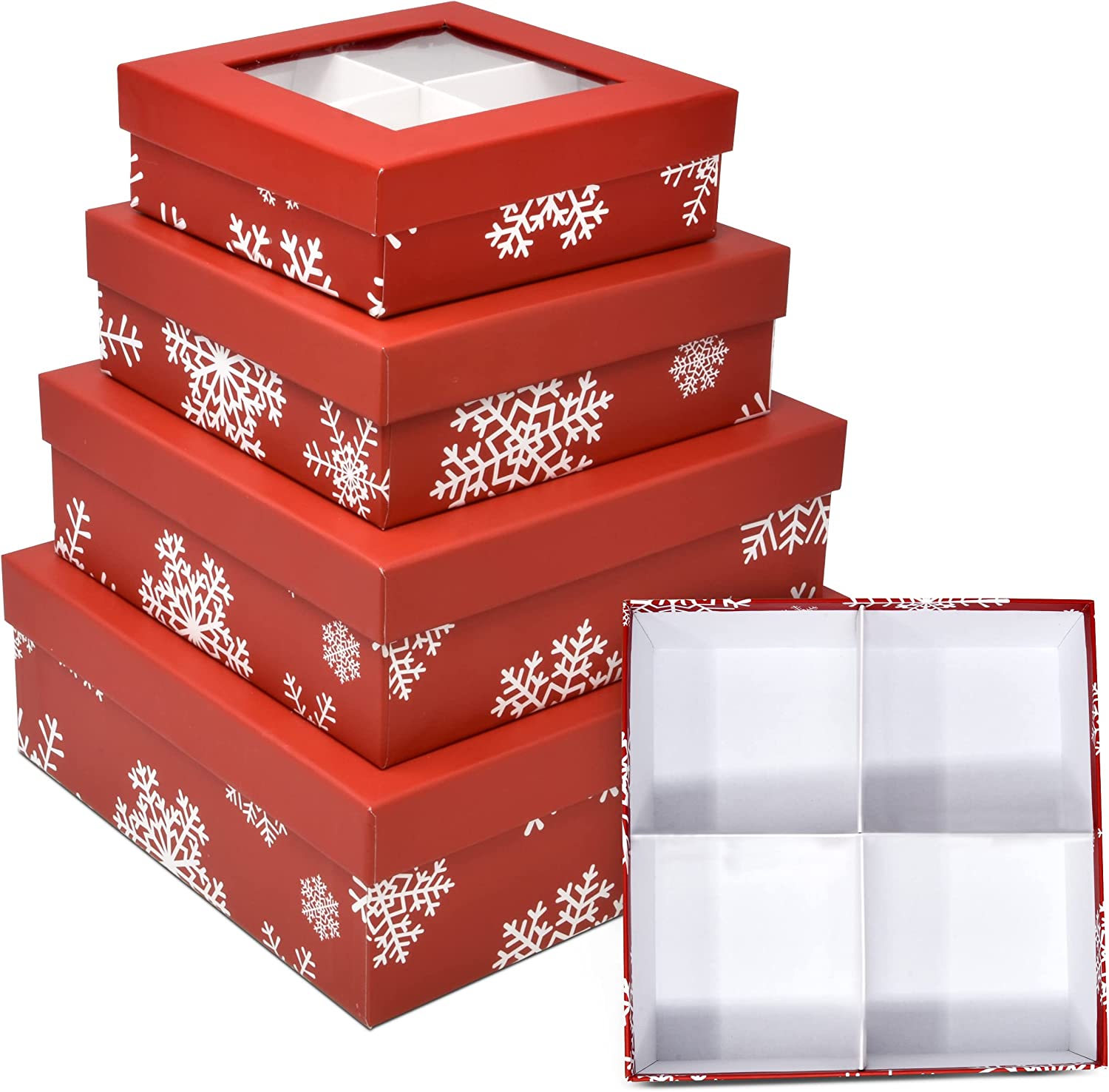 Christmas Cookie Gift Boxes Square with Window and Dividers Holiday