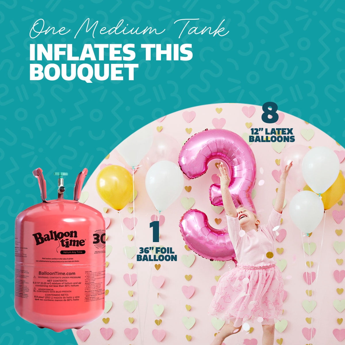 Balloon Time Medium Helium Tank Kit – Portable Helium Balloon Tank with Ribbon and Balloons