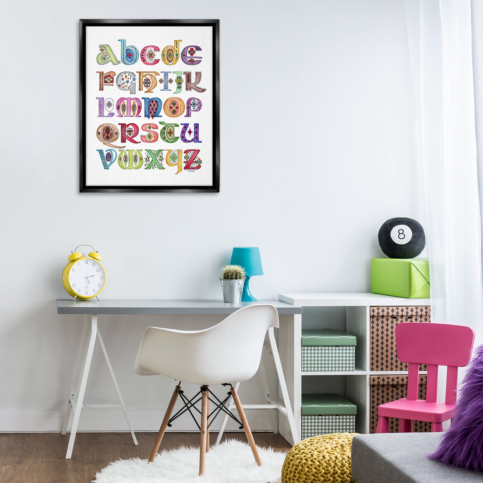 Stupell Industries Boho Whimsical Alphabet Novelty Painting Black Floater Framed Art Print Wall Art, 25 x 31