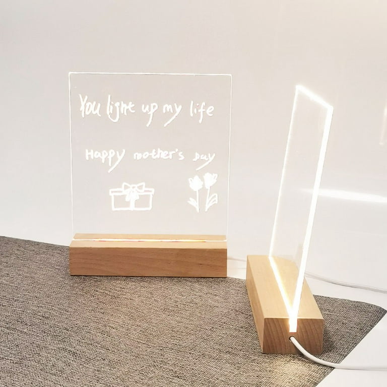 MEETULED Acrylic Dry Erase White Board 12” x 8” Clear Desktop Whiteboard  with Light Up Stand for Desk LED Letter Message Board with 7 Colors Pens