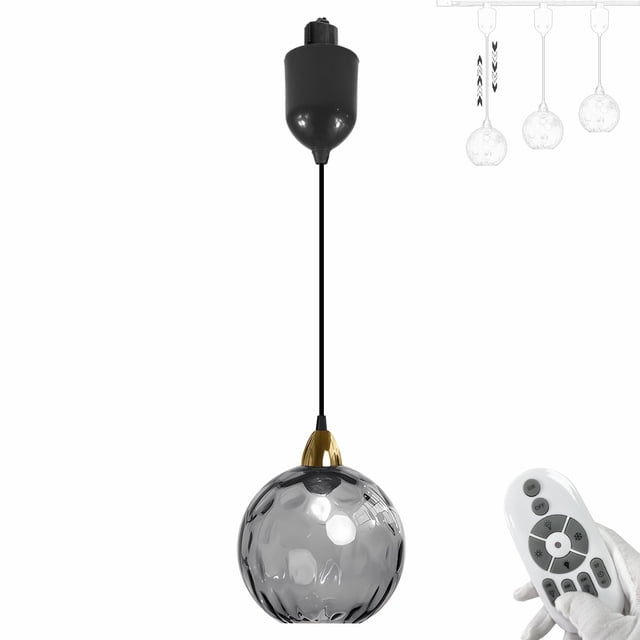 FSLiving Adjustable Height J Type Track Light Pendants E26 Smart LED Edison Bulbs with Timer Smoke Gray Water Ripple Glass Globe 4 ft Cord, Dimmable for Kitchen Island Planting Customizable