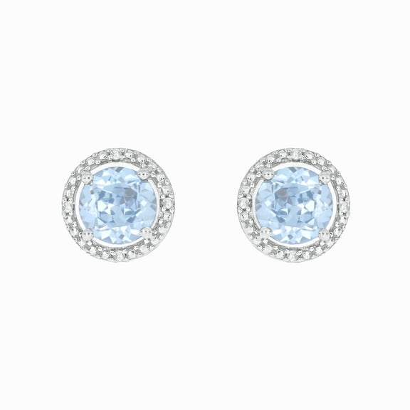 925 Sterling Silver Blue Spinel and Diamond Round Stud Earrings for Women, 1/20 Ct
