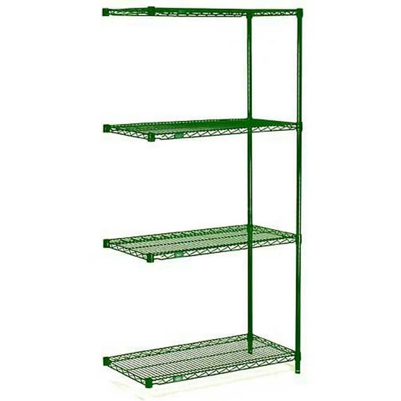 Nexel 4 Shelf Poly-Green Wire Shelving Unit Add-On 24""W x 21""D x 63""H