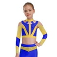 thumbnail image 1 of YiZYiF Girls Acrobatics Dance Tops Long Sleeve Rhinestone Shiny Color Block Cross Back Cutout for Gymnastics Sport Wear Blue 10, 1 of 5