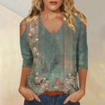 thumbnail image 4 of T-Shirt à Manches Longues pour Femmes Liquidation T-Shirt en Polyester Manches 3/4 Hauts pour Femmes Printemps 2025 Col Décontracté Tunique Imprimée T-Shirts Trois Quarts Hauts pour Femmes, 4 of 7