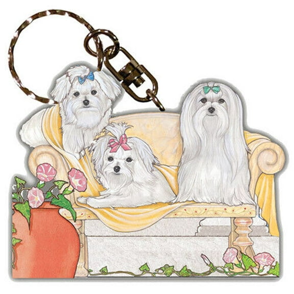 Maltese Keychain, Souvenir Key Holder, Dog Charm Tag, Pet Key Rings Craft Ornaments, Wooden Die-Cut
