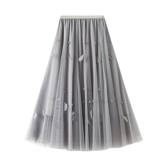 Fgnfyis Super Fairy Skirt A-line Skirt Mid Length Swing Skirt Women's Spring High Waist Feather Puff Skirt Flowy Maxi Skirt Grey One Size