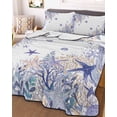 thumbnail image 3 of Quilts King Size Bedding Set, Purple Coastal Lightweight Quilted Comforter, Summer Beach Nautical Coral Starfish Soft Reversible Bedspread Coverlet with Pillow Covers for All Season, 96" x 106", 3 of 7