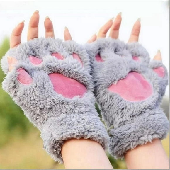 Dww-mitaine Femme - Fille Hiver Mitaine Patte De Chat Gants - Peluche Moufle Demi-doigt Hiver Gants - Mignon Pour Gants Polaire Chaud Moufle En Motif