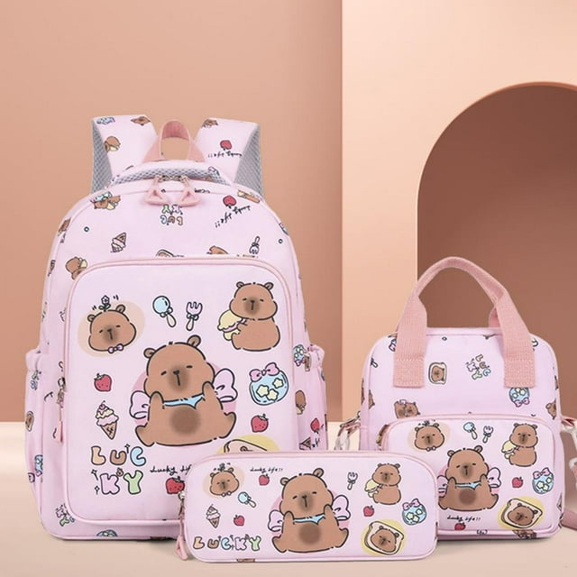 Feltree Capybara Backpack for Girls Ages 8-12, Cute Elementary School Backpack with 3-Piece Set, 15X11X5 Inches, Durable and Comfortable for Grades 3-6
