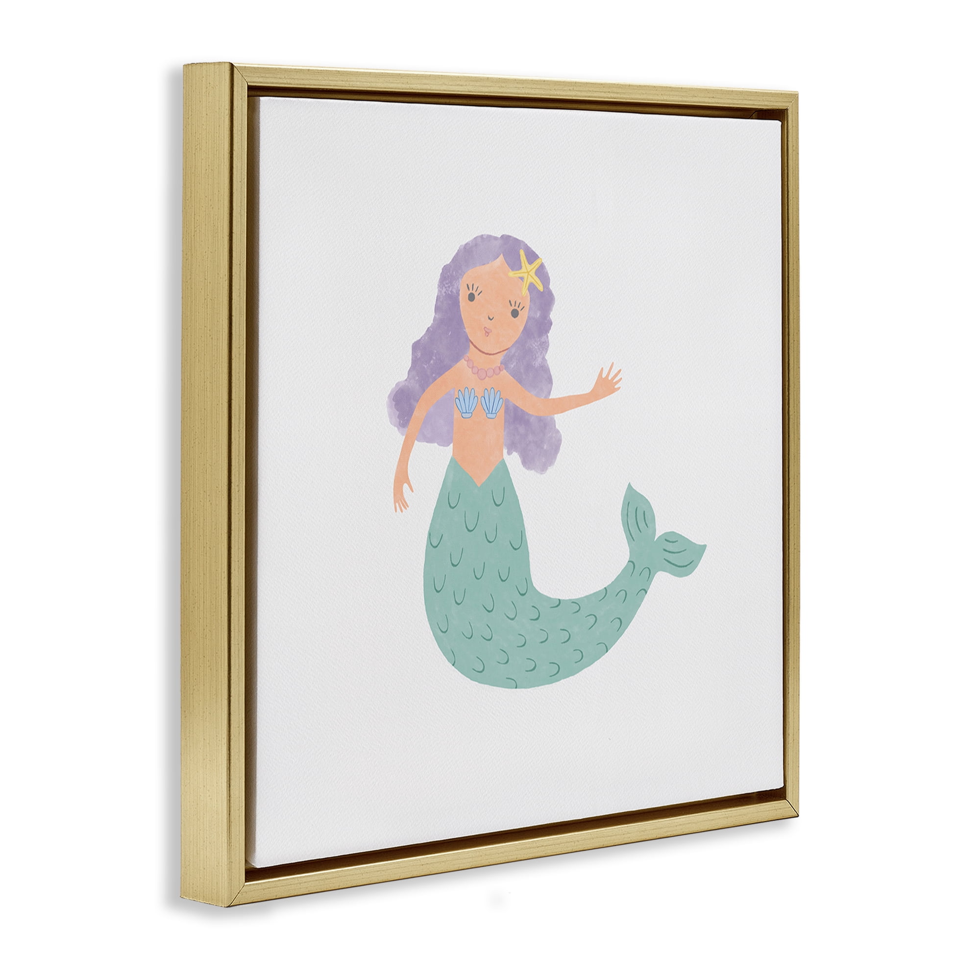 Stupell Industries Purple Hair Mermaid Fantasy & Sci-Fi Painting Gold Floater Framed Canvas Art Print Wall Art, 25 x 25