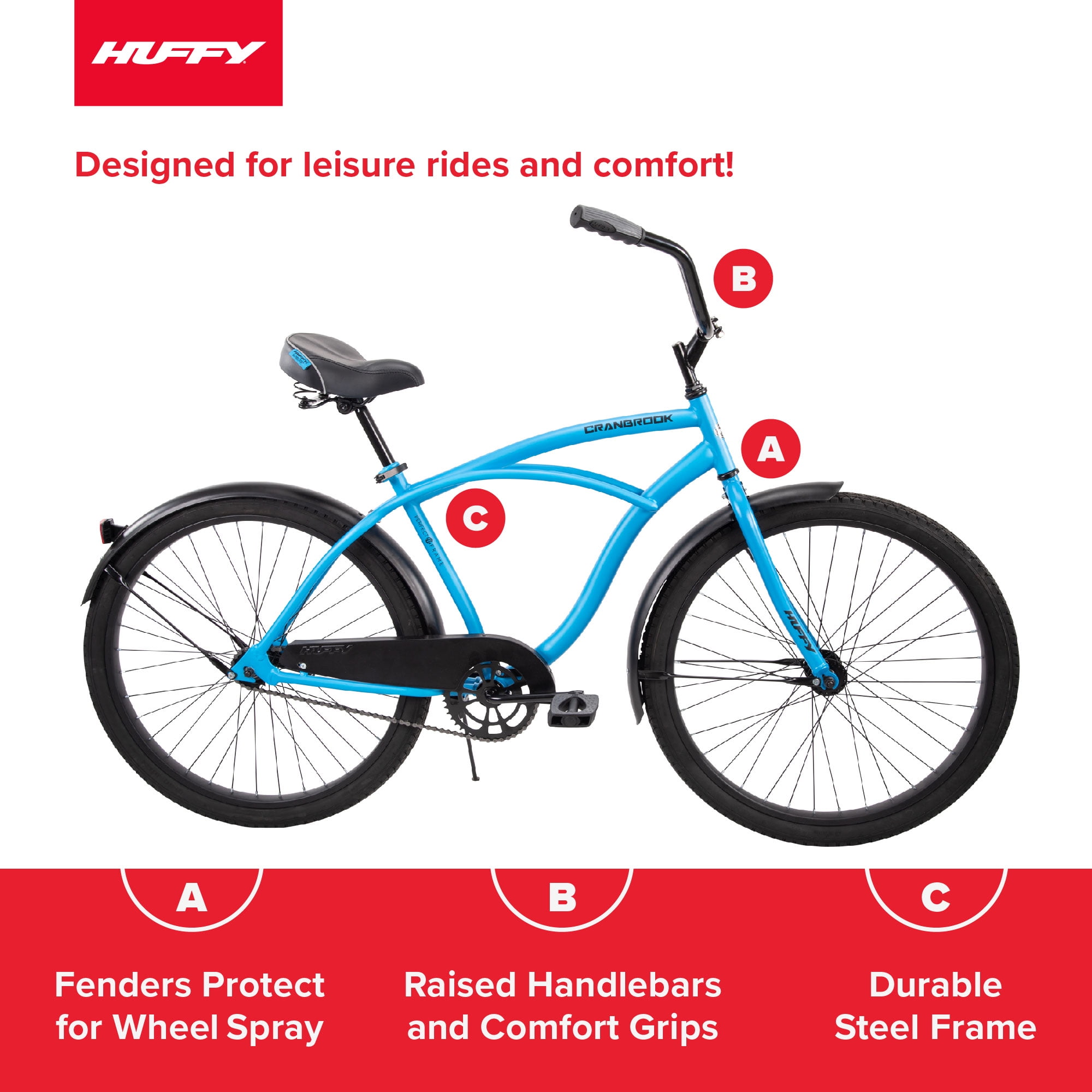Huffy Brandclub Huffy Cranbrook Adult Cruiser Bike 26 Wheels Comfort Saddle Matte Blue