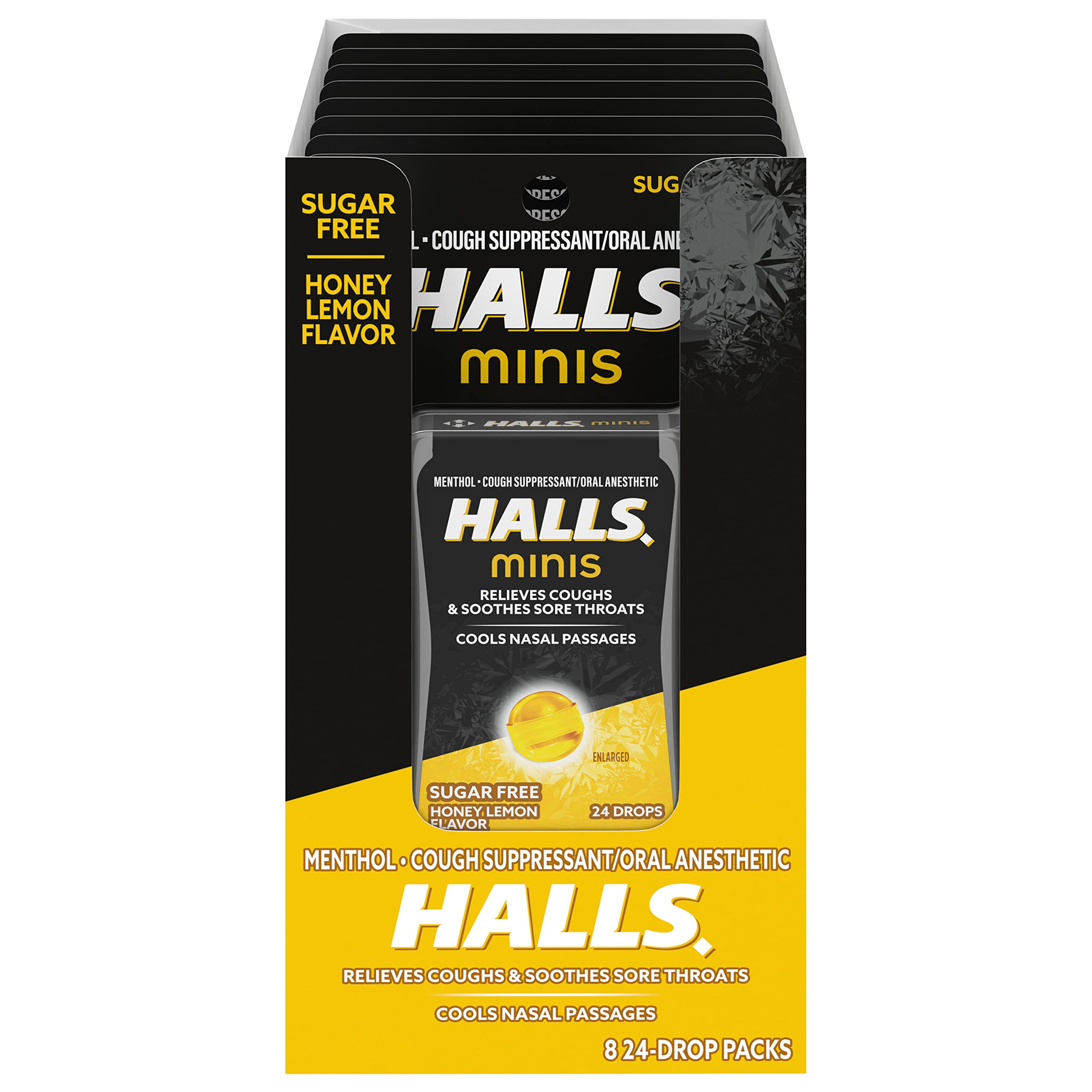 HALLS Minis Honey Lemon Flavor Sugar Free Cough Drops, 24 Count (Pack