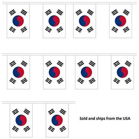 10' South Korea String Flag Party Bunting Has 10 Korean 6"x9" Polyester Banner Flags Attached, Popular For School Classroom, Bars, Restaurants, World Cup Theme Parties