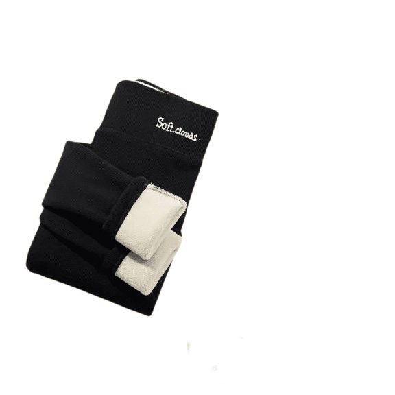 Lamb Fleece Leggings Women Wear Winter Plus Velvet Padded High Waist Embroidered Characters Plus Large Size Northeast Extra Thick Warm Cotton Pants Black L