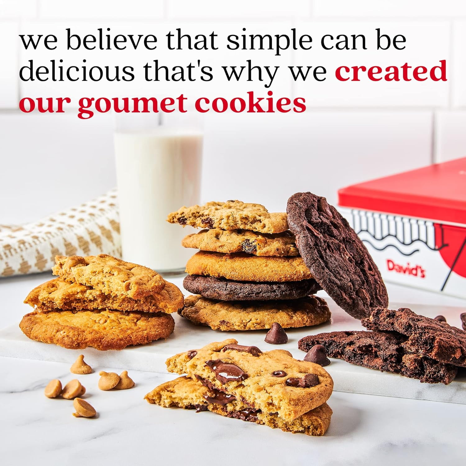 David's Cookies 2lbs Assorted Flavors Fresh Baked Cookies Gift Tin - Delectable Handmade and Gourmet Cookies - All Natural and No Added Preservatives Cookie Gift Basket - Great Gift For All Occasions