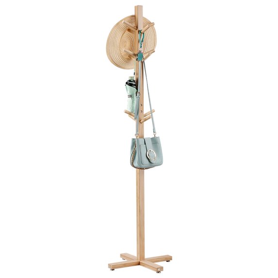 Coat Rack, Oxkers Coat Rack Stand Wood, Super Easy Assembly, Free Standing Coat Rack with 3 Tiers, 12 Hooks and 4 Stable Feet, Coat Hanger Stand for Home Office Hall Entryway