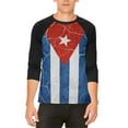 thumbnail image 1 of Distressed Cuban Flag Mens Raglan T Shirt White-Black X-LG, 1 of 2