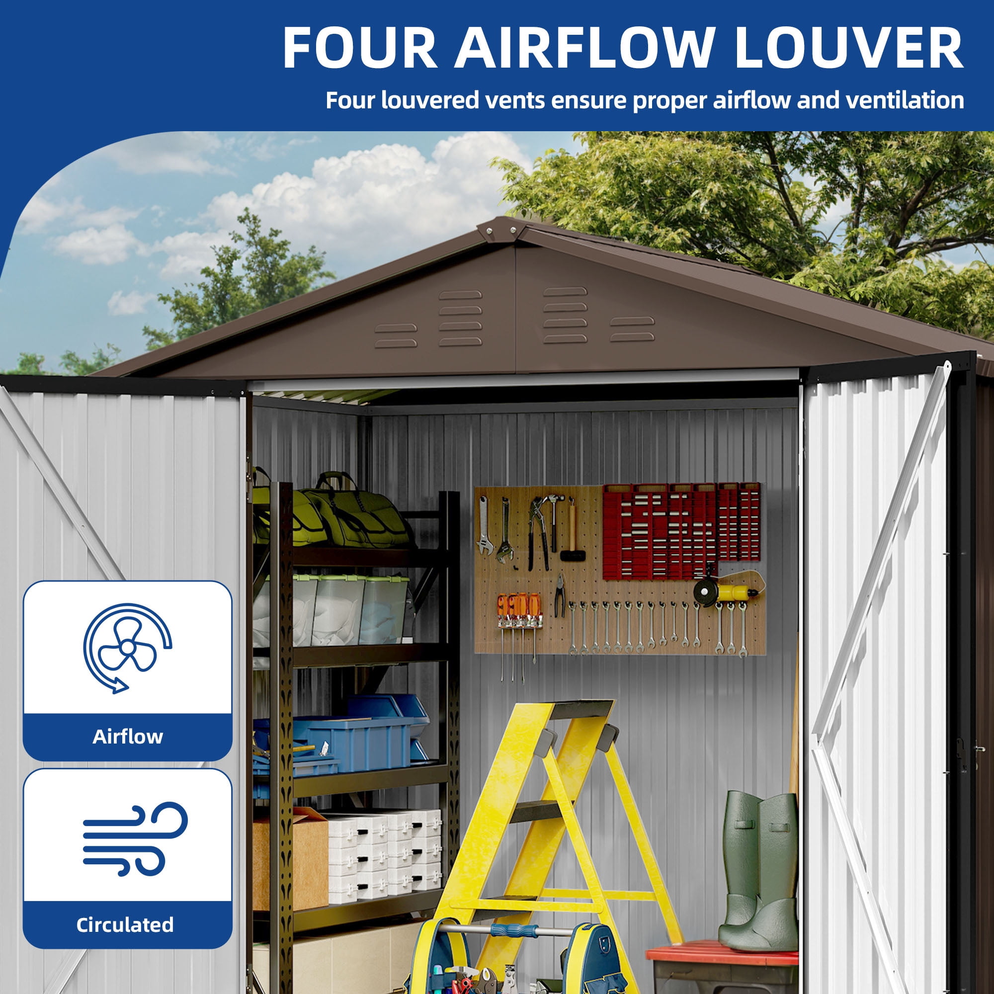 Uforic 6 Ft x 4 Ft Outdoor Tool Shed with Air Vents & Lockable Doors for Bikes & Tools, Brown