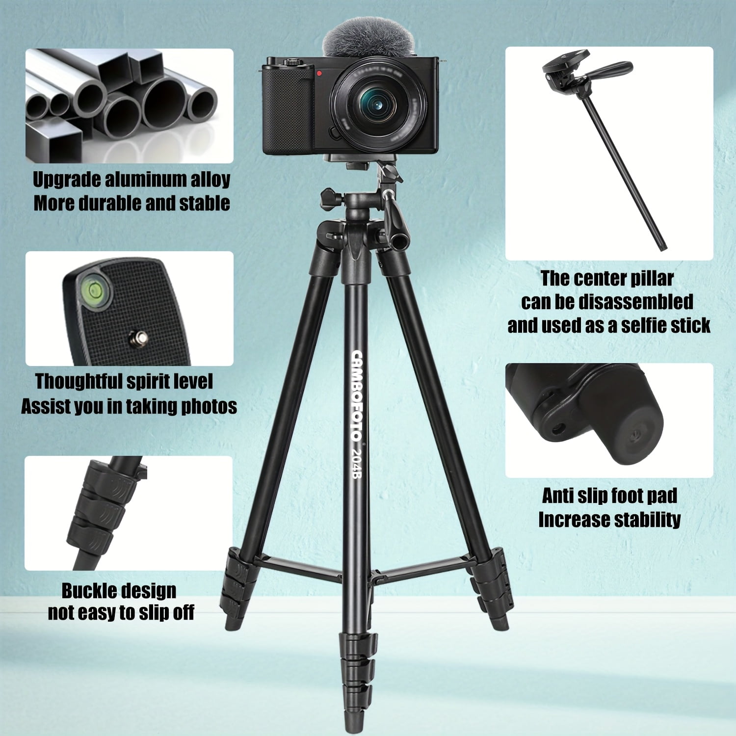 63" Aluminum Tripod with Wireless Remote, Compatible with Mirrorless/Mobile/Action Cameras for Video/Selfie/Live Streaming