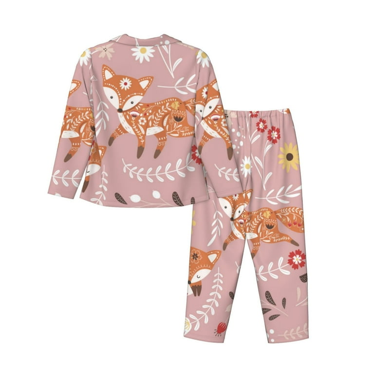 Rateoe Beautiful Fox Pattern Womens Pajamas Set Long Sleeve