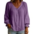 thumbnail image 3 of Vetsdori Ruffle Cotton Linen Tops for Women V-Neck Fashion Button down Blouses,Solid Color Long Sleeve Loose Ladies Shirts Fashion, 3 of 8