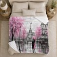 thumbnail image 5 of Romantic Paris Rain Scene Cherry Blossom Couple Walk, Peaceful Artistic Scene, Warm Flannel Blanket for Home Library and Reading Nook, Art Lovers Valentine's Day Gift, Artistic Home Decor, 5 of 9