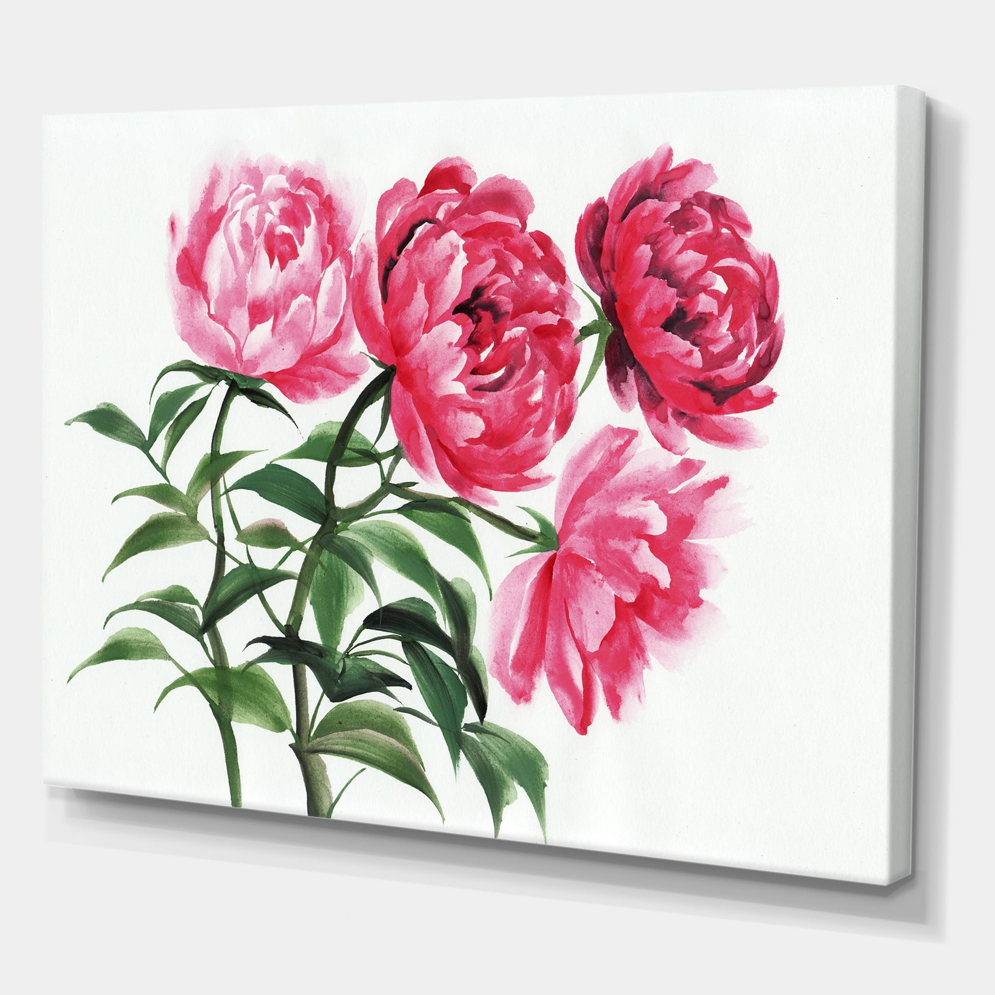 Designart ' Abstract Four Vintage Pink Peonies ' Traditional Canvas Wall Art Print