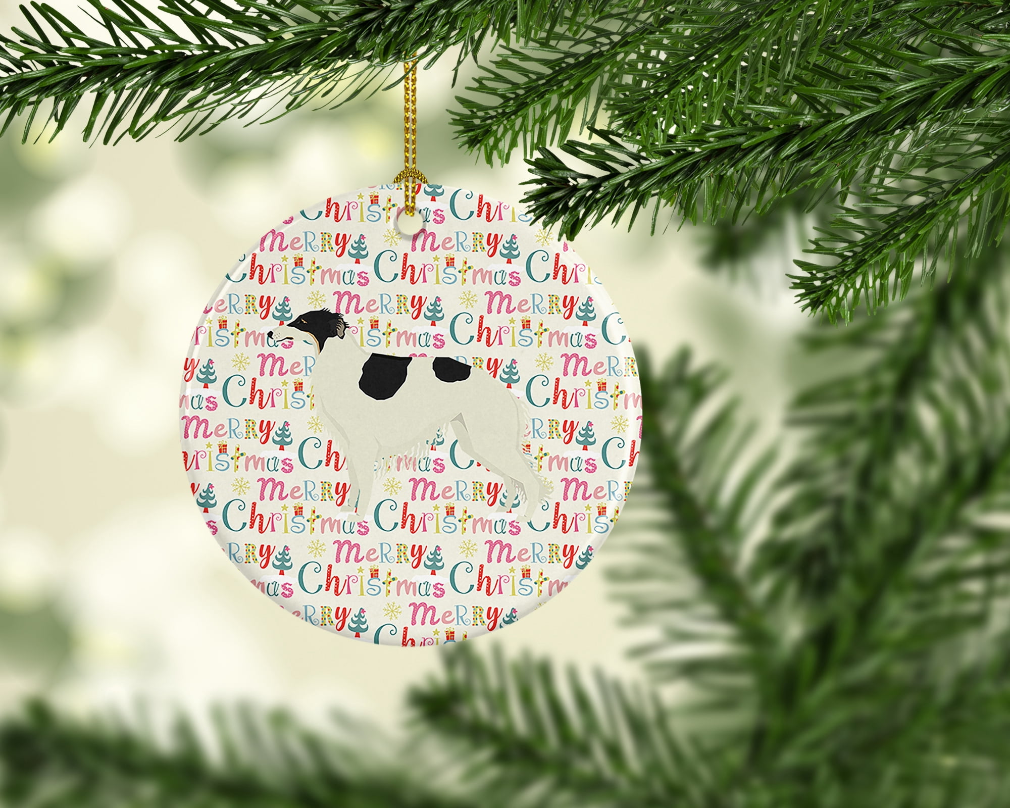 Borzoi Merry Christmas Ceramic Ornament 2.8 in x 2.8 in
