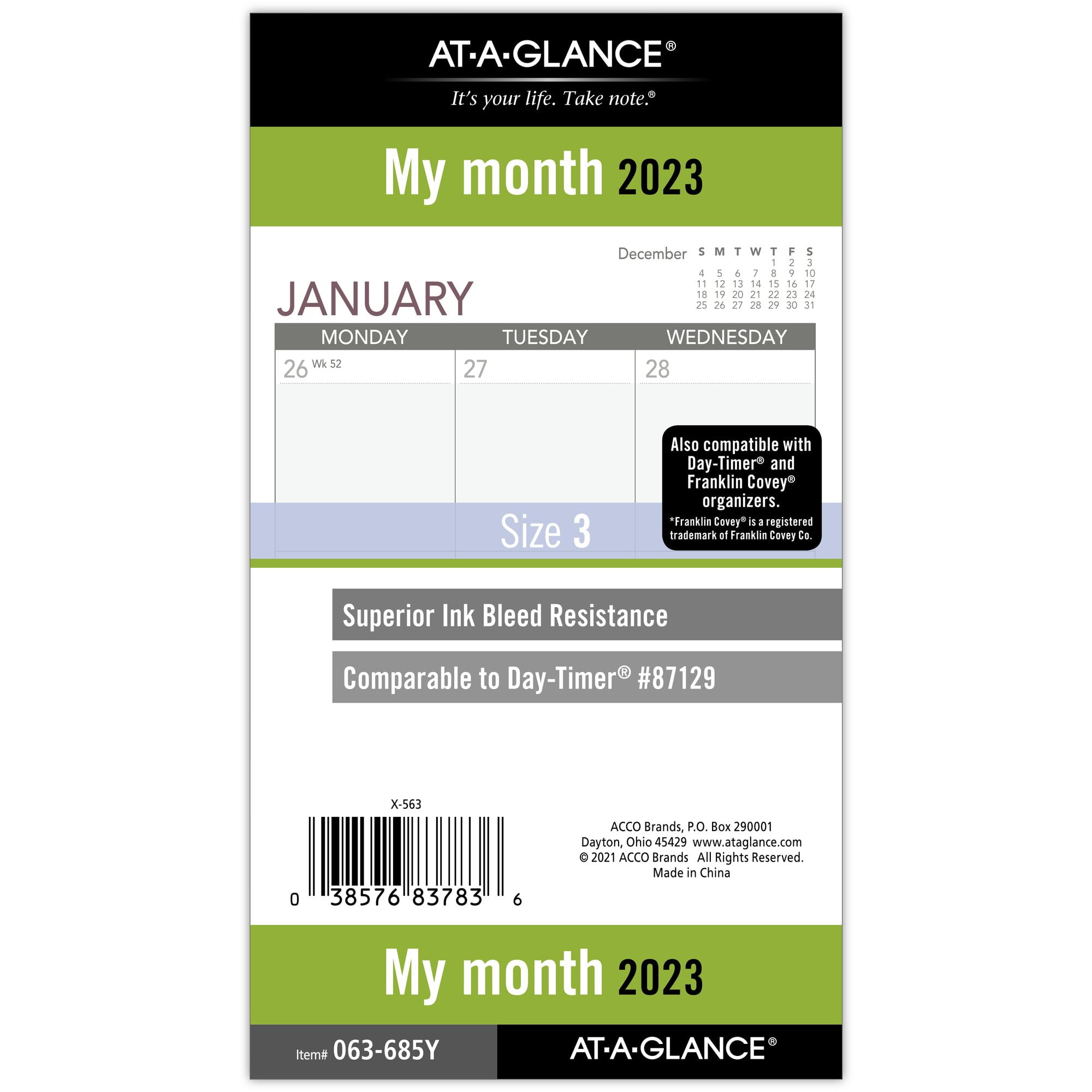AT-A-GLANCE 2023 Monthly Planner Refill Loose-Leaf Portable Size 3 34 x 6 34