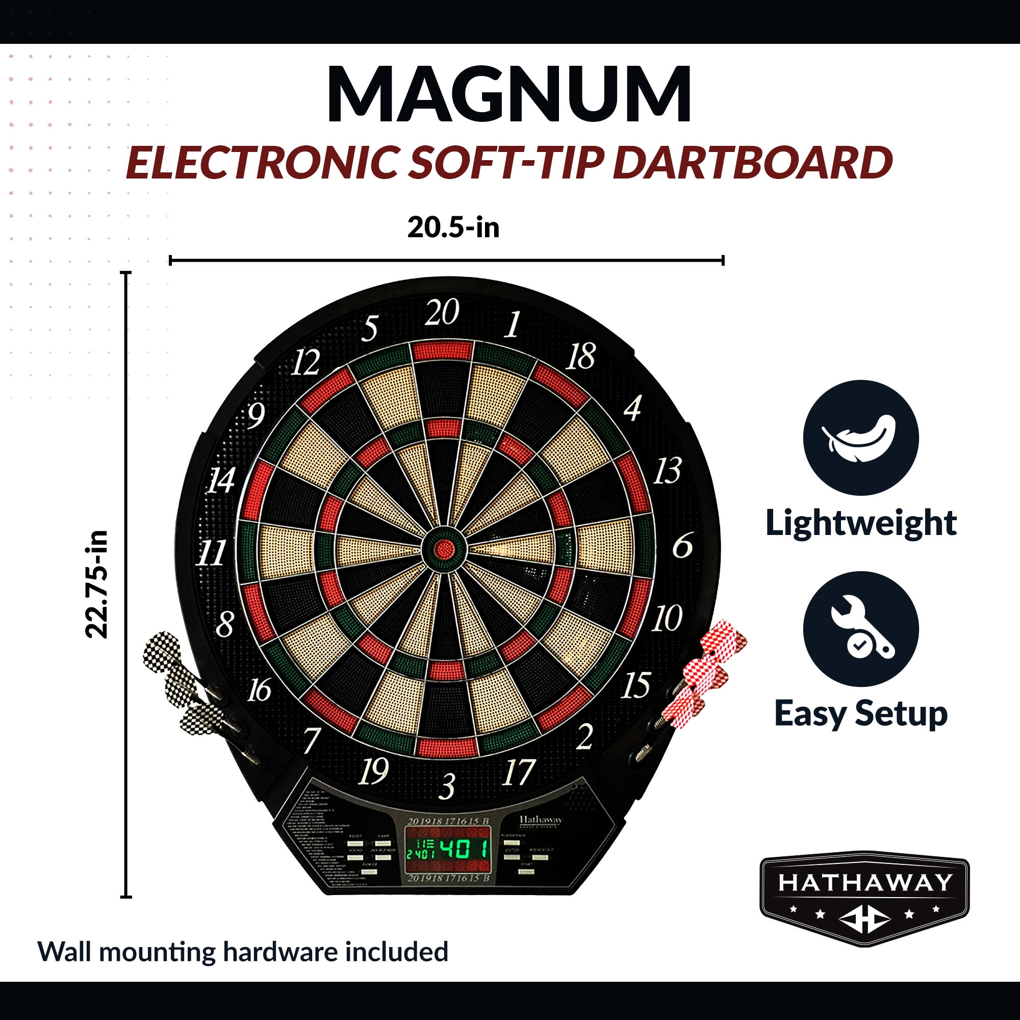 Hathaway Magnum 15.5-in Electronic Dartboard - 20 Games - Soft Tip