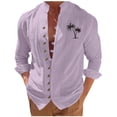 thumbnail image 2 of BRGZLK Men's Cotton Linen Shirts Summer Trendy Casual Fashion Print Multi-Button Mandarin Collar Frog-Button Closure Long Sleeve Roll-Up Sleeve Shirt Top Purple L, 2 of 5