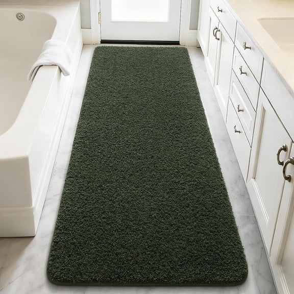 LKIFFA-Bathroom Runner Rug, 24" x 60" Long Bath Rugs Non Slip Washable, Luxury Shaggy Large Bath Mat Absorbent, Soft Cozy Bathroom Rug Runner for Shower Quick Dry, Olive Green