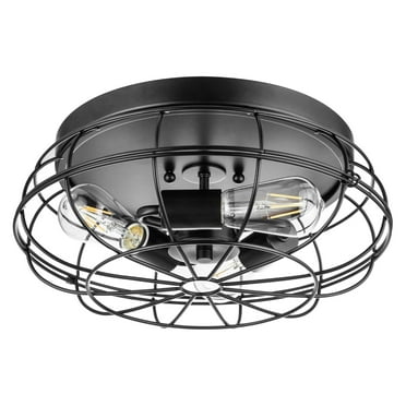 Prominence Home Lincoln Woods 15" Flush Ceiling Mount Light with Cage, Matte Black