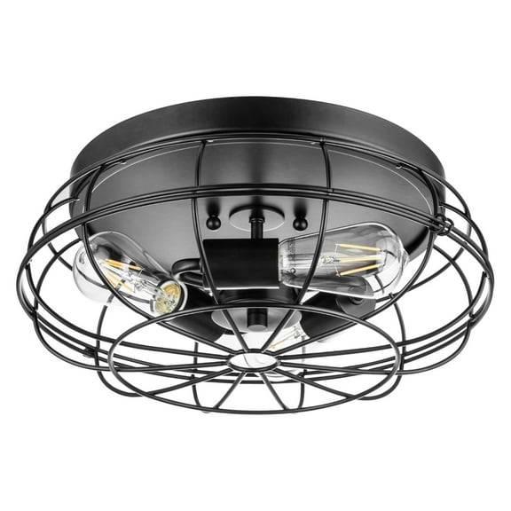Prominence Home Lincoln Woods 15" Flush Ceiling Mount Light with Cage, Matte Black