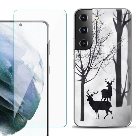 Slim-Fit TPU Fashion Phone Case for Samsung Galaxy S22 5G, with Tempered Glass Screen Protector, by OneToughShield ® - Forest Deer