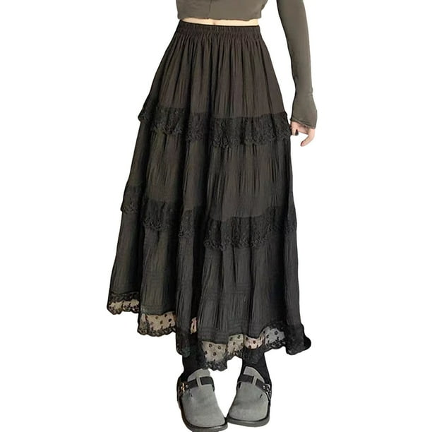 Falda tutú de encaje para mujer: cintura alta, largo medio, cintura elástica, talla única para cinturas de 25,2"-34,6", 91 cm de largo, tejido de encaje, lavable a máquina.