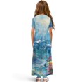 thumbnail image 2 of Uourmeti Ocean Dolphin Print Girls Maxi Dresses Short Sleeve Round Neck Flowy Holiday Long Dress with Pockets Cute A-Line Clothes, Size 11-12 Years, 2 of 7